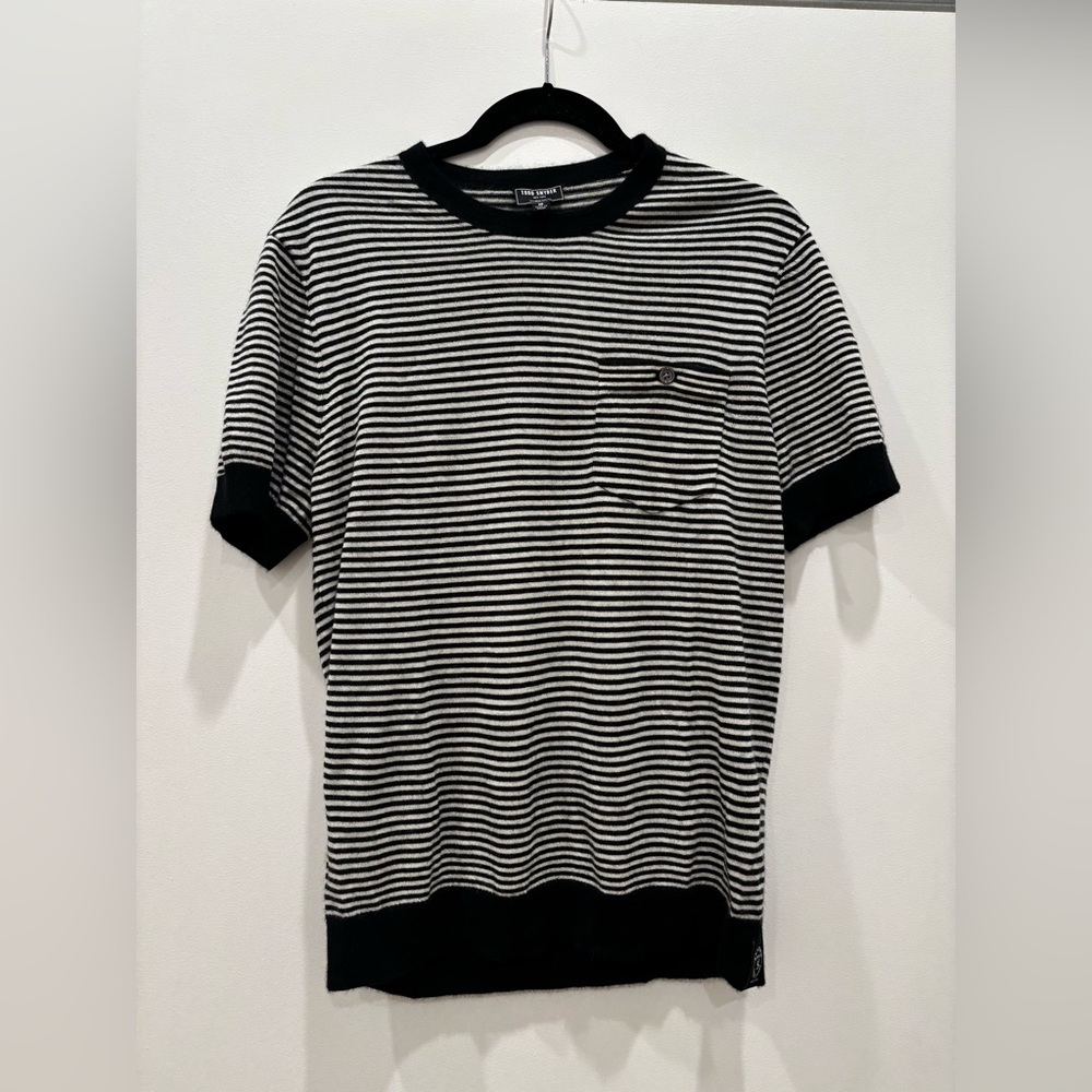 NWT | Todd Snyder | PREMIUM CASHMERE POCKET TEE IN BLACK STRIPE - Picture 4 of 10